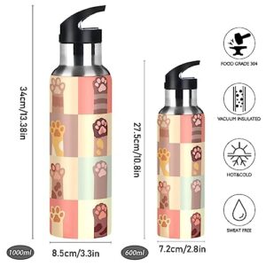 Kigai Cute Cat Paws Stainless Steel Sports Water Bottle BPA-Free Vacuum Insulated Leakproof Wide Mouth Flask with Straw Lid Keeps Liquids Cold or Hot for Gym Travel Camping