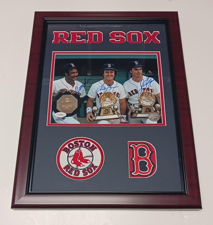 Boston Baseball Jim Rice, Fred Lynn, And Dwight Evans, Hand Signed 12x18 Frame