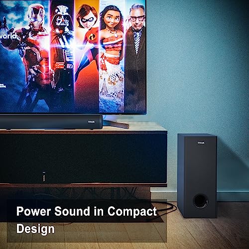 littoak Soundbar with Subwoofer, 2.1 soundbar for TV, PC Gaming, Home Audio, Bluetooth 5.0/HDMI ARC/Optical/AUX/USB Connection, Bass Adjustable, Wall Mountable, Remote Control, 16 Inch