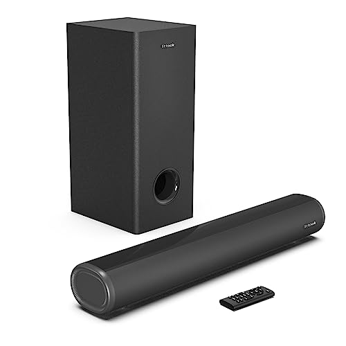 littoak 2.1 Sound Bar with Subwoofer for TV, Deep Bass Small Soundbar TV Speaker Home Theater Surround Sound System, HDMI/Bluetooth/Optical/Aux Connection, 16 Inch