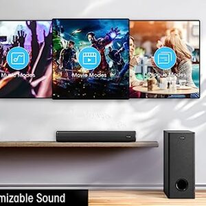 littoak 2.1 Sound Bar with Subwoofer for TV, Deep Bass Small Soundbar TV Speaker Home Theater Surround Sound System, HDMI/Bluetooth/Optical/Aux Connection, 16 Inch