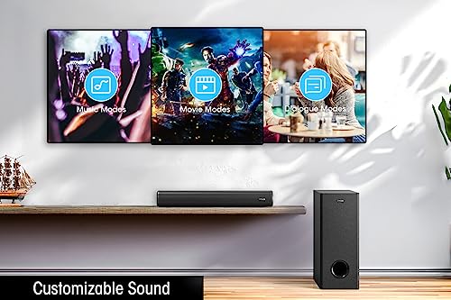 littoak 2.1 Sound Bar with Subwoofer for TV, Deep Bass Small Soundbar TV Speaker Home Theater Surround Sound System, HDMI/Bluetooth/Optical/Aux Connection, 16 Inch