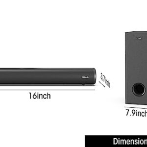 littoak 2.1 Sound Bar with Subwoofer for TV, Deep Bass Small Soundbar TV Speaker Home Theater Surround Sound System, HDMI/Bluetooth/Optical/Aux Connection, 16 Inch