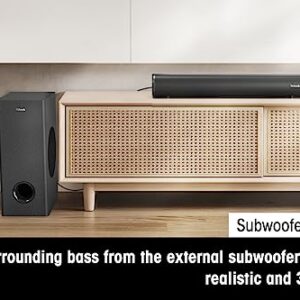 littoak 2.1 Sound Bar with Subwoofer for TV, Deep Bass Small Soundbar TV Speaker Home Theater Surround Sound System, HDMI/Bluetooth/Optical/Aux Connection, 16 Inch