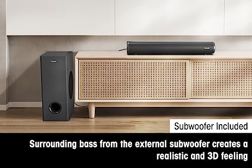 littoak 2.1 Sound Bar with Subwoofer for TV, Deep Bass Small Soundbar TV Speaker Home Theater Surround Sound System, HDMI/Bluetooth/Optical/Aux Connection, 16 Inch