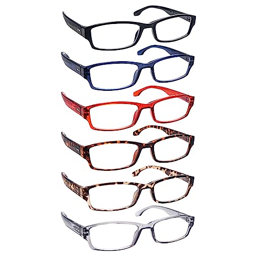 SUNVOES Reading Glasses for Men Women 6 Pack Blue Light Blocking Computer Spring Hinge Readers Filter UV Eyeglasses (6 mix color, 2.75, multiplier_x)