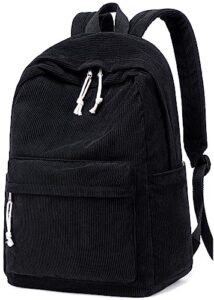 school backpack for teens large corduroy bookbag lightweight 17 inch laptop bag for girls boys casual high school college (corduroy-black)