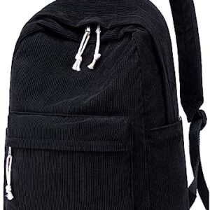 School Backpack for Teens Large Corduroy Bookbag Lightweight 17 inch Laptop Bag for Girls Boys Casual High School College (Corduroy-Black)