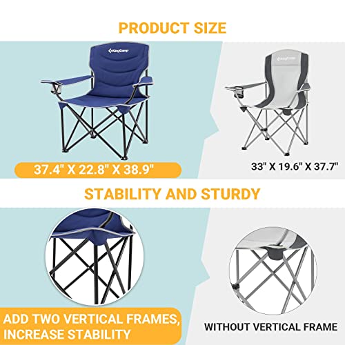 KingCamp Oversized Camping Chairs for Adults, Padded Heavy Duty Portable Folding Chair for Outside, Camp, Sports, Beach, Outdoor, Lawn