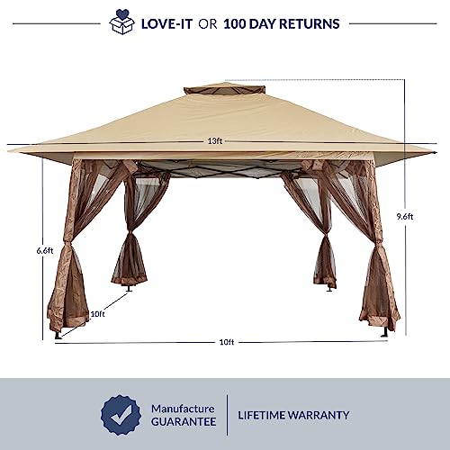 BELLEZE 13x13Ft Gazebo, Pop Up Gazebo Double Roof Outdoor Canopy w/Mosquito Netting, Stable Steel Frame and Carry Bag, Height Adjustable Patio Gazebo for Backyard, Garden, Lawn