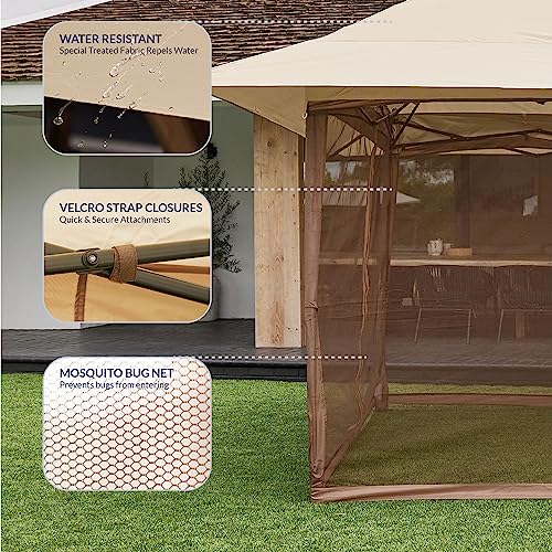 BELLEZE 13x13Ft Gazebo, Pop Up Gazebo Double Roof Outdoor Canopy w/Mosquito Netting, Stable Steel Frame and Carry Bag, Height Adjustable Patio Gazebo for Backyard, Garden, Lawn