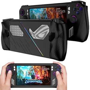 ninki silicone case compatible rog ally game console protector,flexible shockproof anti-scratch drop-proof non-slip full protective case for asus rog ally gaming handheld cover case accessories,black