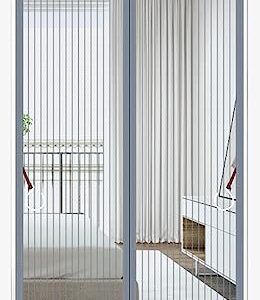 Mesh Door Screen with Magnets Heavy Duty Screen Door mesh Magnetic Screen Door Screen Door Mosquito Door net Magnetic (W x L:95x210cm(37×82inch),Striped Gray)