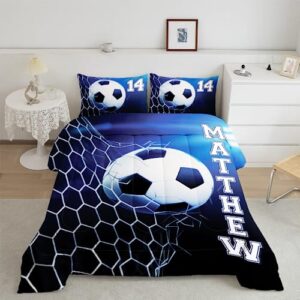 ZBIGTEE Soccer Bedding Twin Set Soccer Ball Full Boys Bedspread Soccer Room Decor Blue Goal Pattern Soccer Queen Bedding Sets for Boy Girl Teen, Sports Gaming Duvet Cover 3Pcs Printed Bed Sheet