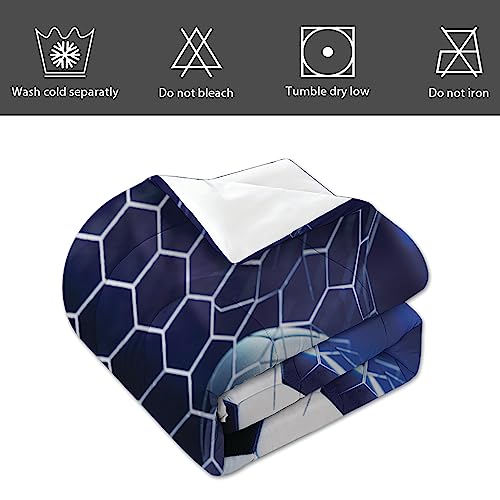 ZBIGTEE Soccer Bedding Twin Set Soccer Ball Full Boys Bedspread Soccer Room Decor Blue Goal Pattern Soccer Queen Bedding Sets for Boy Girl Teen, Sports Gaming Duvet Cover 3Pcs Printed Bed Sheet