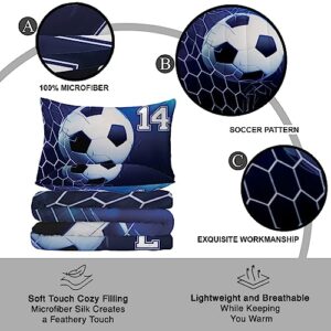 ZBIGTEE Soccer Bedding Twin Set Soccer Ball Full Boys Bedspread Soccer Room Decor Blue Goal Pattern Soccer Queen Bedding Sets for Boy Girl Teen, Sports Gaming Duvet Cover 3Pcs Printed Bed Sheet