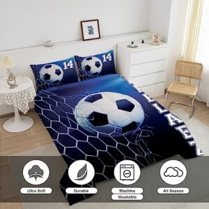 ZBIGTEE Soccer Bedding Twin Set Soccer Ball Full Boys Bedspread Soccer Room Decor Blue Goal Pattern Soccer Queen Bedding Sets for Boy Girl Teen, Sports Gaming Duvet Cover 3Pcs Printed Bed Sheet