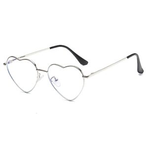 jovakit heart shaped blue light blocking glasses for women fashion vintage lovely style metal frame eyeglasses (silver)