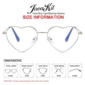 JOVAKIT Heart Shaped Blue Light Blocking Glasses for Women Fashion Vintage Lovely Style Metal Frame Eyeglasses (Silver)