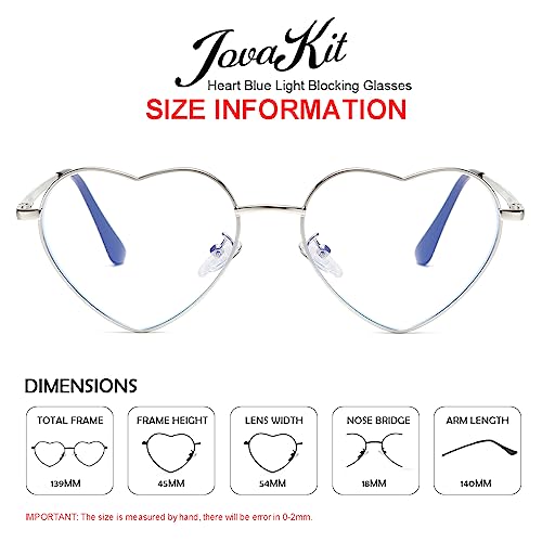 JOVAKIT Heart Shaped Blue Light Blocking Glasses for Women Fashion Vintage Lovely Style Metal Frame Eyeglasses (Silver)