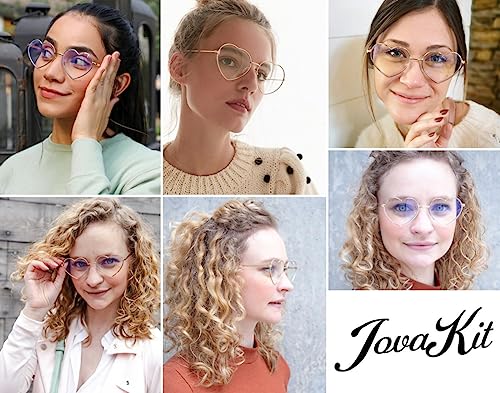 JOVAKIT Heart Shaped Blue Light Blocking Glasses for Women Fashion Vintage Lovely Style Metal Frame Eyeglasses (Silver)
