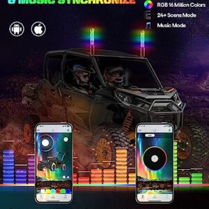 CO LIGHT Fat Spiral LED Whip Lights Thick Antenna 1FT Remote Control RGB Chasing/Dancing Light for UTV ATV 2PCS, APP-Supported 300 Colors & 200 Modes with Turn Signal, Brake Light, Reversing Light