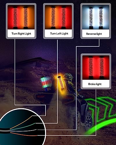 CO LIGHT Fat Spiral LED Whip Lights Thick Antenna 1FT Remote Control RGB Chasing/Dancing Light for UTV ATV 2PCS, APP-Supported 300 Colors & 200 Modes with Turn Signal, Brake Light, Reversing Light