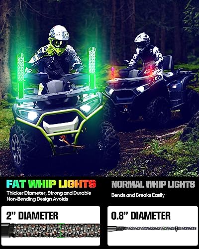 CO LIGHT Fat Spiral LED Whip Lights Thick Antenna 1FT Remote Control RGB Chasing/Dancing Light for UTV ATV 2PCS, APP-Supported 300 Colors & 200 Modes with Turn Signal, Brake Light, Reversing Light