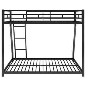 HAUSHECK Bunk Bed Twin Over Full Size, Heavy Duty Metal Bunk Beds with Ladder and Safety Guardrail, Floor Bed Frame for 2 or 3 Kids, Teens & Adults, No Box Spring Needed, Noise Free, Space Saving