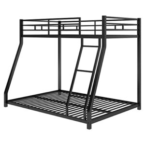 HAUSHECK Bunk Bed Twin Over Full Size, Heavy Duty Metal Bunk Beds with Ladder and Safety Guardrail, Floor Bed Frame for 2 or 3 Kids, Teens & Adults, No Box Spring Needed, Noise Free, Space Saving