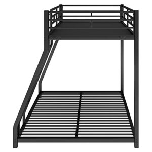 HAUSHECK Bunk Bed Twin Over Full Size, Heavy Duty Metal Bunk Beds with Ladder and Safety Guardrail, Floor Bed Frame for 2 or 3 Kids, Teens & Adults, No Box Spring Needed, Noise Free, Space Saving