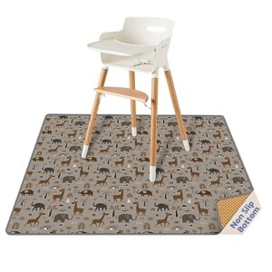 baby splat mat for under high chair, 51 x 51 inch splash mat, waterproof and washable spill mat, anti-slip floor protector, elephant&giraffe