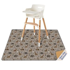 Baby Splat Mat for Under High Chair, 51 x 51 Inch Splash Mat, Waterproof and Washable Spill Mat, Anti-Slip Floor Protector, Elephant&Giraffe