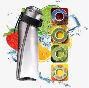 air up water bottle, 650ml fruit fragrance water bottle with 4 air up flavour pods, 0% sugar water cup bpa free, sports water cup suitable for gym and outdoor sports (black+4 pods)