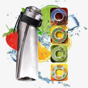 Air Up Water Bottle, 650ML Fruit Fragrance Water Bottle with 4 Air Up Flavour Pods, 0% Sugar Water Cup BPA Free, Sports Water Cup Suitable for Gym and Outdoor Sports (Black+4 Pods)