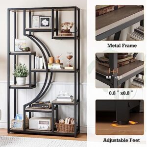 Etagere Bookcase, 70 Inch Tall Book Shelf with 9 Open Shelves, 40 inch Wide Industrial Wood Bookshelves with Metal Frame for Home Office Living Room and Bedroom, Gray Wash