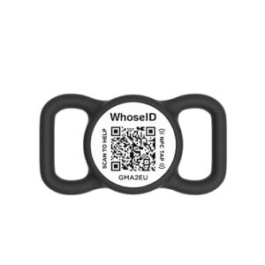 whoseid qr code dog tag, cat id tag, personalized dog tag, cat collar accessories, small size dog tag, silent silicone durable tag, modifiable pet online profile, send location (black&white)