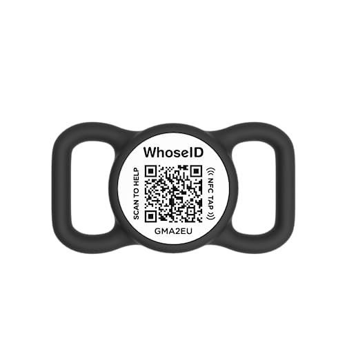 WhoseID QR Code Dog Tag, Cat ID Tag, Personalized Dog Tag, Cat Collar Accessories, Small Size Dog Tag, Silent Silicone Durable Tag, Modifiable Pet Online Profile, Send Location (Black&White)