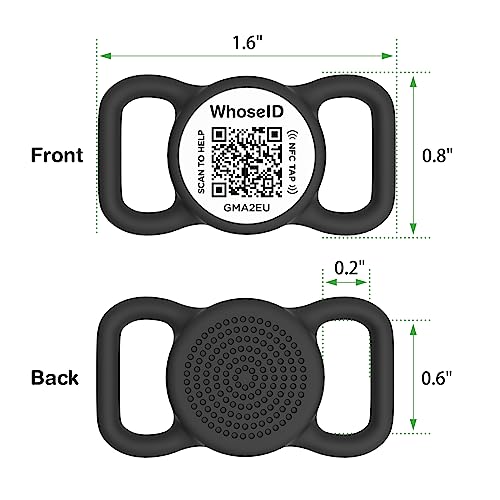 WhoseID QR Code Dog Tag, Cat ID Tag, Personalized Dog Tag, Cat Collar Accessories, Small Size Dog Tag, Silent Silicone Durable Tag, Modifiable Pet Online Profile, Send Location (Black&White)