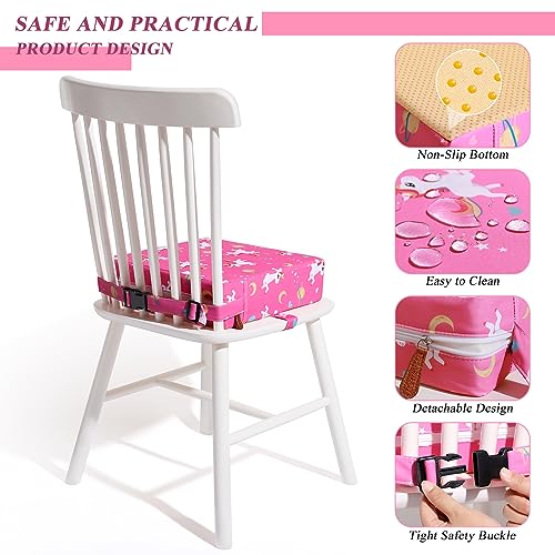 Toddler Booster Seat for Dining Table, Stronger Support Booster Seat for Table Washable 2 Safer Straps Non-Slip Bottom Portable Booster Seat for Kids Child Baby Increasing Cushion for Travel Home