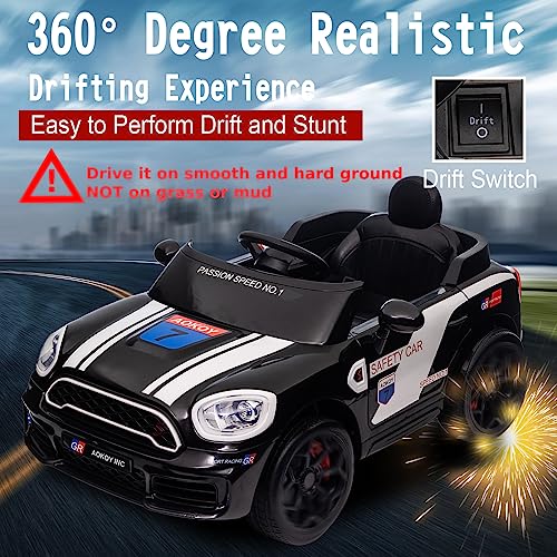 12V Electric Drift Kart, Go Kart for Kids 3+, Battery Powered Ride On Car with Remote Control, Go Carts Drifting Toy Vehicle with Built-in Music, Lockable Doors, Black