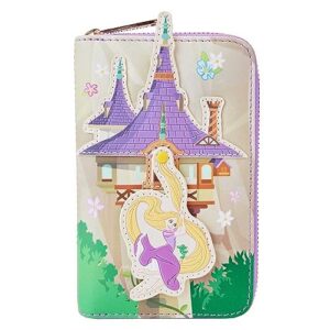 loungefly disney tangled rapunzel swinging from tower zip-around wallet
