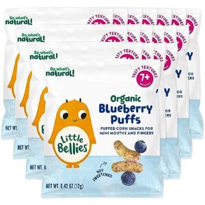 little bellies organic puffs baby snack, blueberry, pack of 18