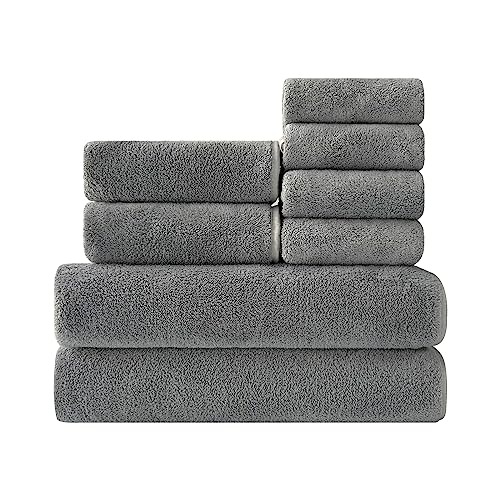 Galxury Bath Towel Set for Bathroom 8 Piece-2 Bath Towels 2 Hand Towels 4 Washcloths Microfiber Coral Velvet Towels Soft and Absorbent Towel LightGray