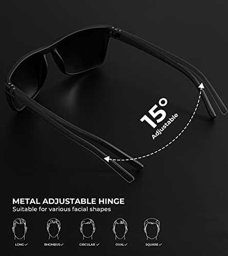 QALLY Retro Square Polarized Sunglasses for Men UV Protection Rectangular Outdoors Sunglasses with Trendy Frame, Black/Blue/Tawny