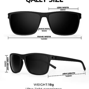 QALLY Retro Square Polarized Sunglasses for Men UV Protection Rectangular Outdoors Sunglasses with Trendy Frame, Black/Blue/Tawny