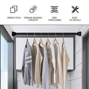 Alipis Free Punching Telescopic Pole Bathroom Shower Curtain Rod Clothes Drying Rod Retractable Clothes Rail Shower Curtain Rods Spring Tension For Closet,Curtain(Black)