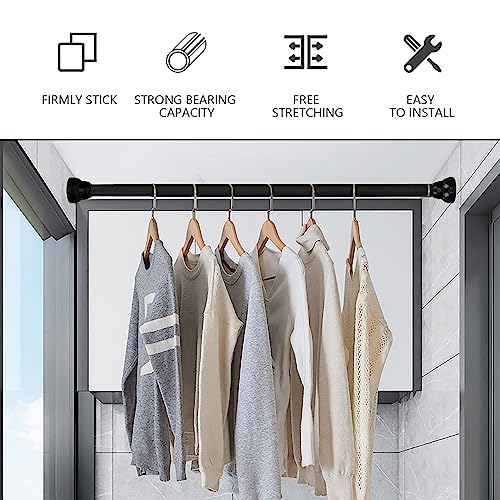 Alipis Free Punching Telescopic Pole Bathroom Shower Curtain Rod Clothes Drying Rod Retractable Clothes Rail Shower Curtain Rods Spring Tension For Closet,Curtain(Black)