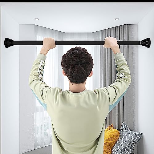 Alipis Free Punching Telescopic Pole Bathroom Shower Curtain Rod Clothes Drying Rod Retractable Clothes Rail Shower Curtain Rods Spring Tension For Closet,Curtain(Black)