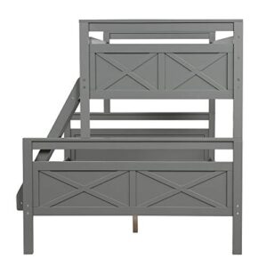 Oudiec Twin Over Full Bunk Bed with Ladder & Safety Guardrail & Can Be Separated into 2 Beds,for Dorm, Kids Bedroom, Solid Pine Wood Bedframe, Space Saving Design & No Box Spring Needed, Grey